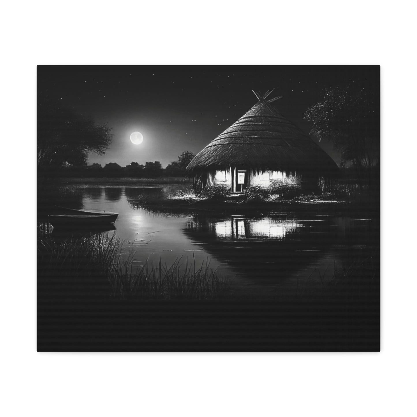 Moonlit Serenity - Canvas b&w Wall Art