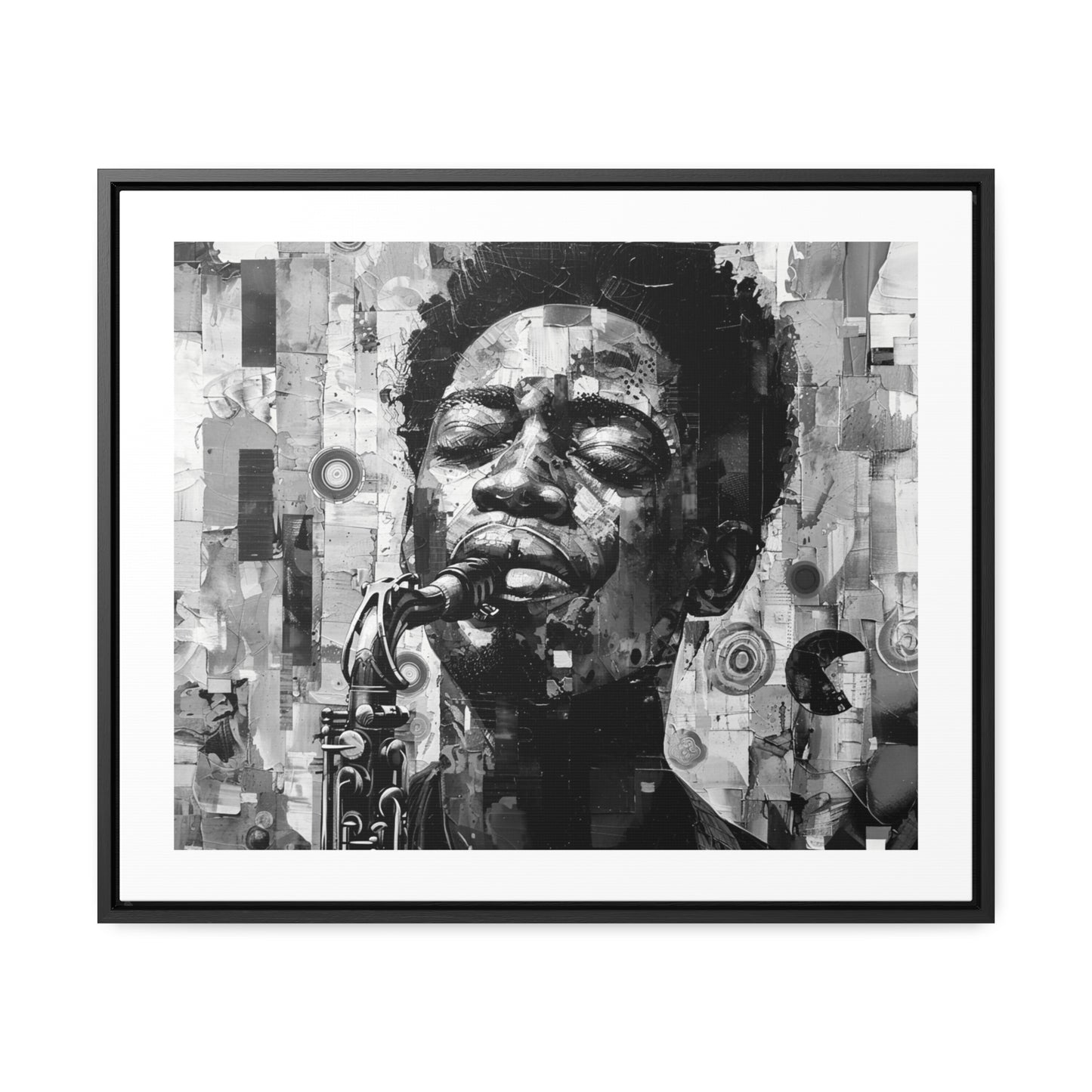 Soul of the Sax - Framed Canvas b&w Wall Art