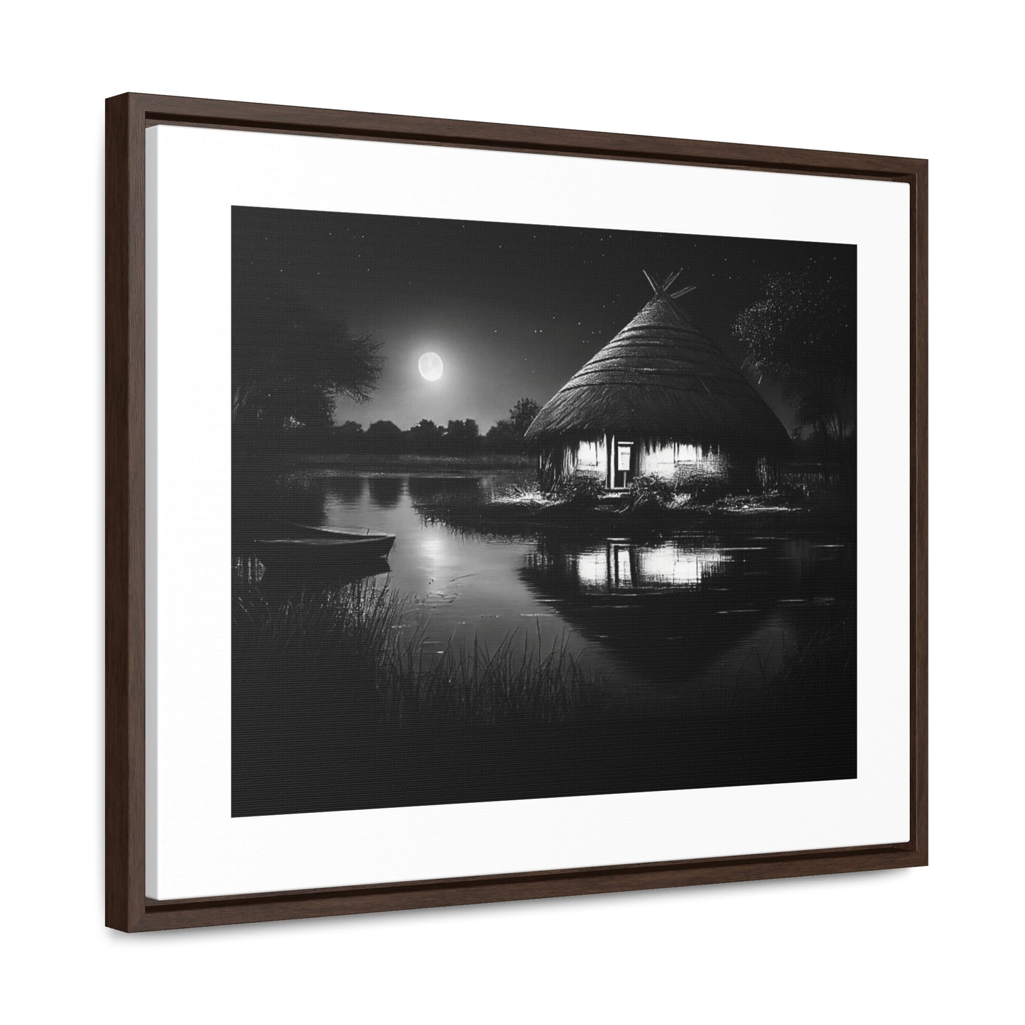 Moonlit Serenity - Framed Canvas b&w Wall Art
