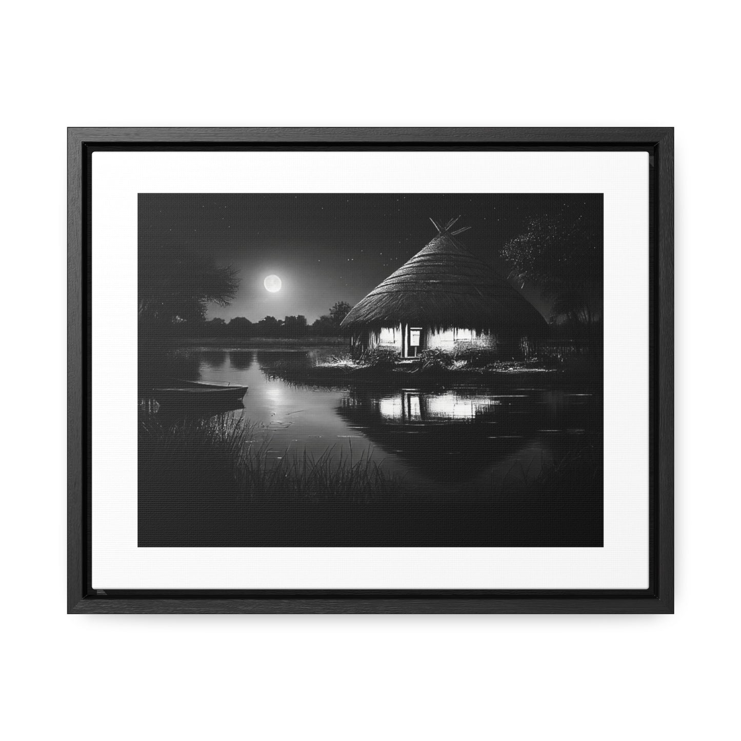 Moonlit Serenity - Framed Canvas b&w Wall Art