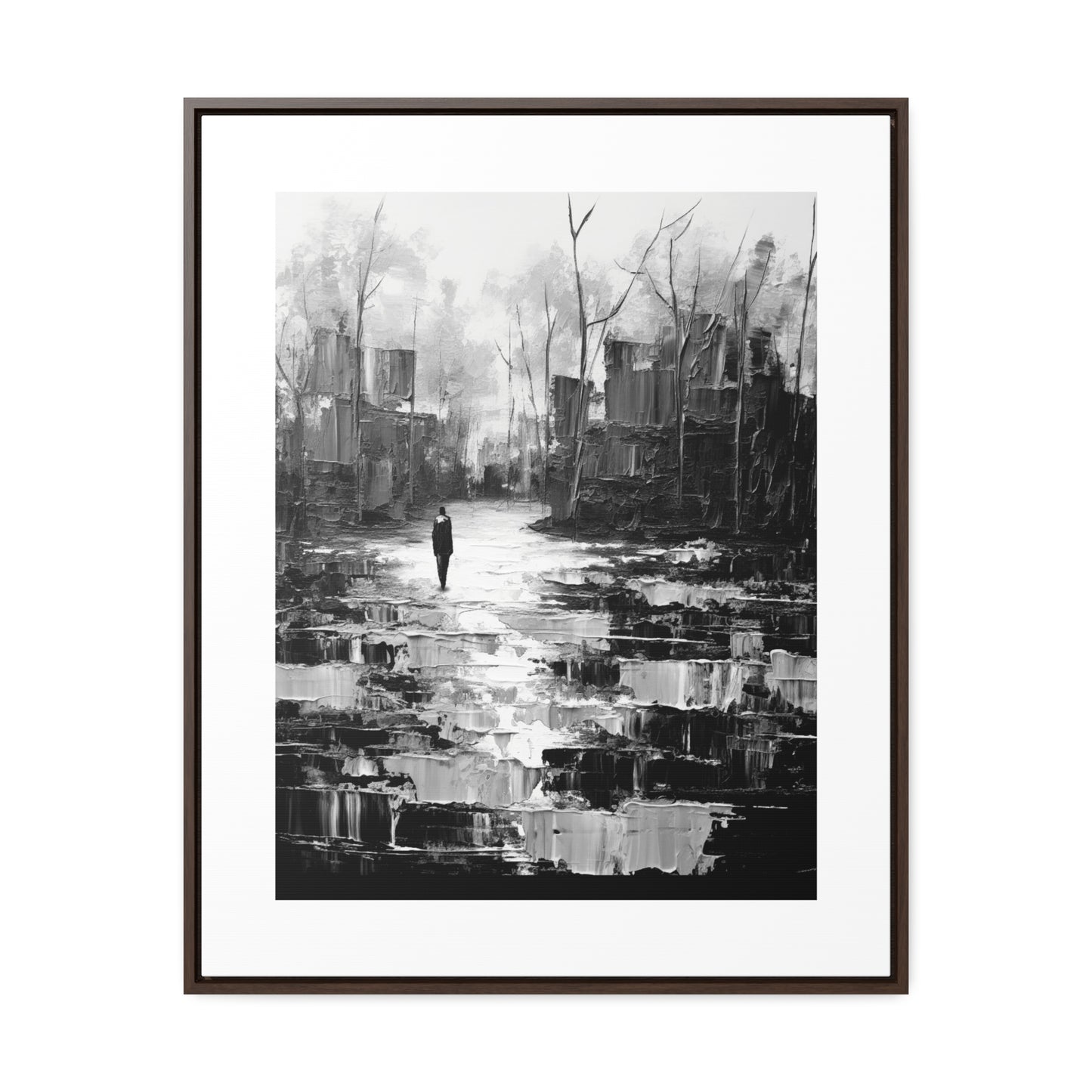 Solitude's Wisdom - Framed Canvas b&w Wall Art