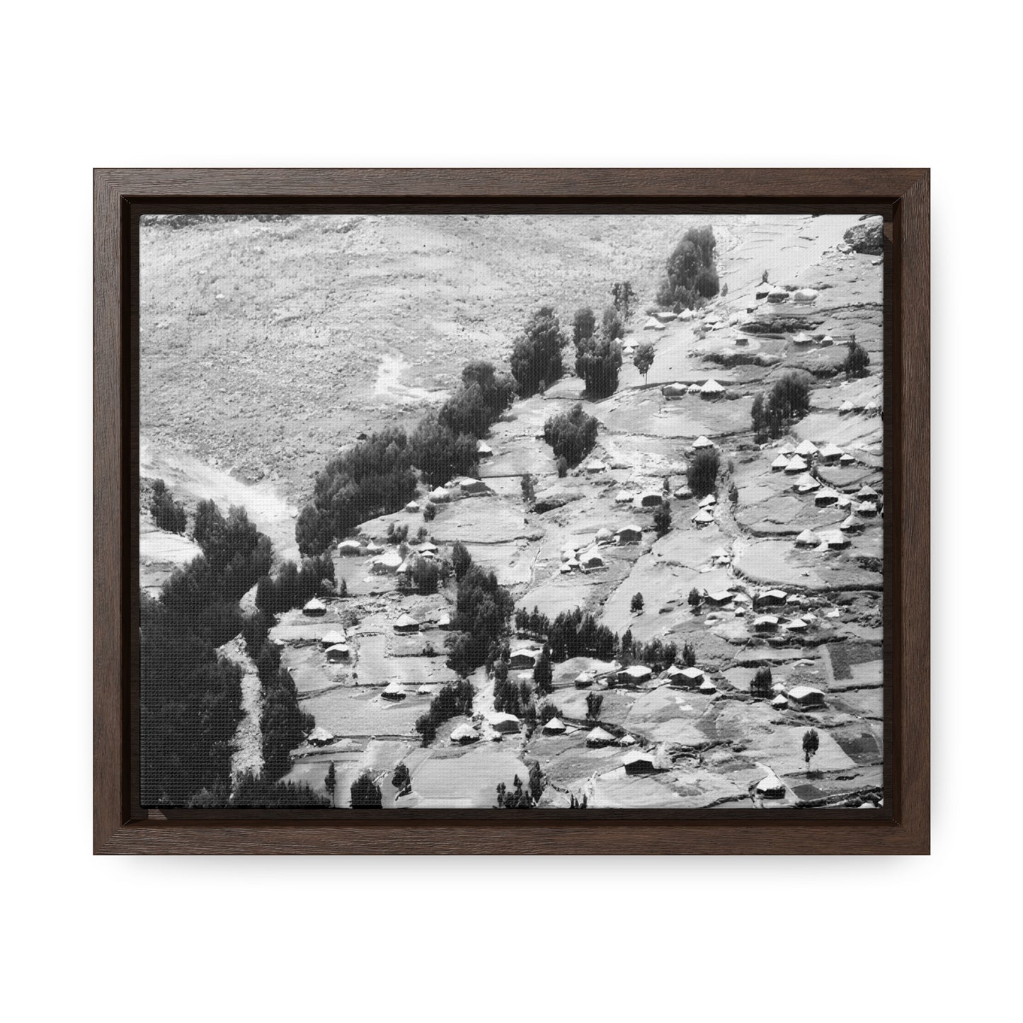 The Simien Mountain Village - Framed Canvas b&w Photography