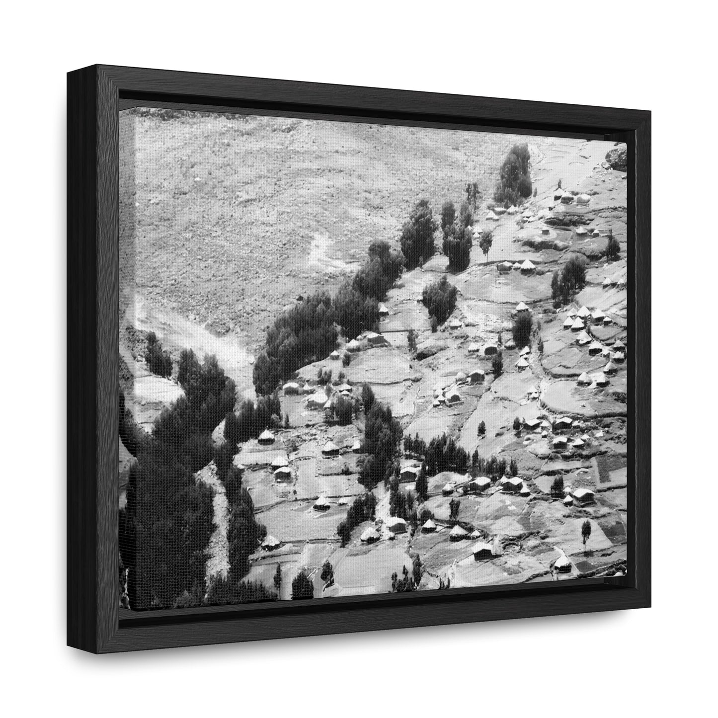 The Simien Mountain Village - Framed Canvas b&w Photography