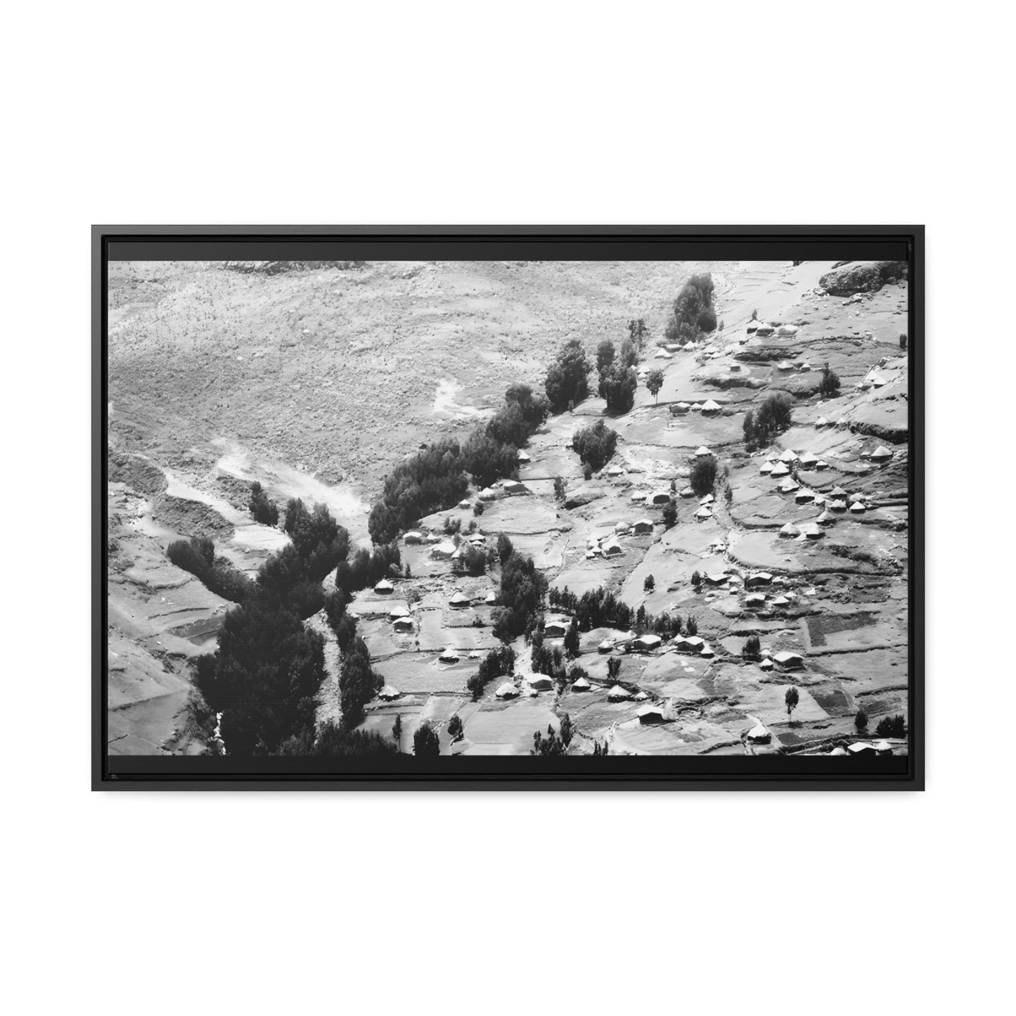 The Simien Mountain Village - Framed Canvas b&w Photography