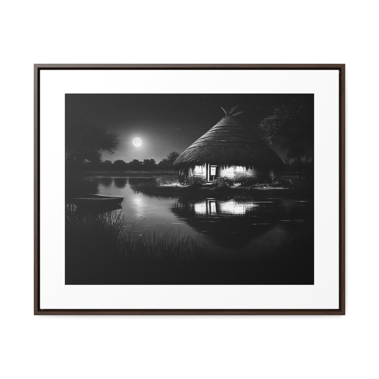 Moonlit Serenity - Framed Canvas b&w Wall Art