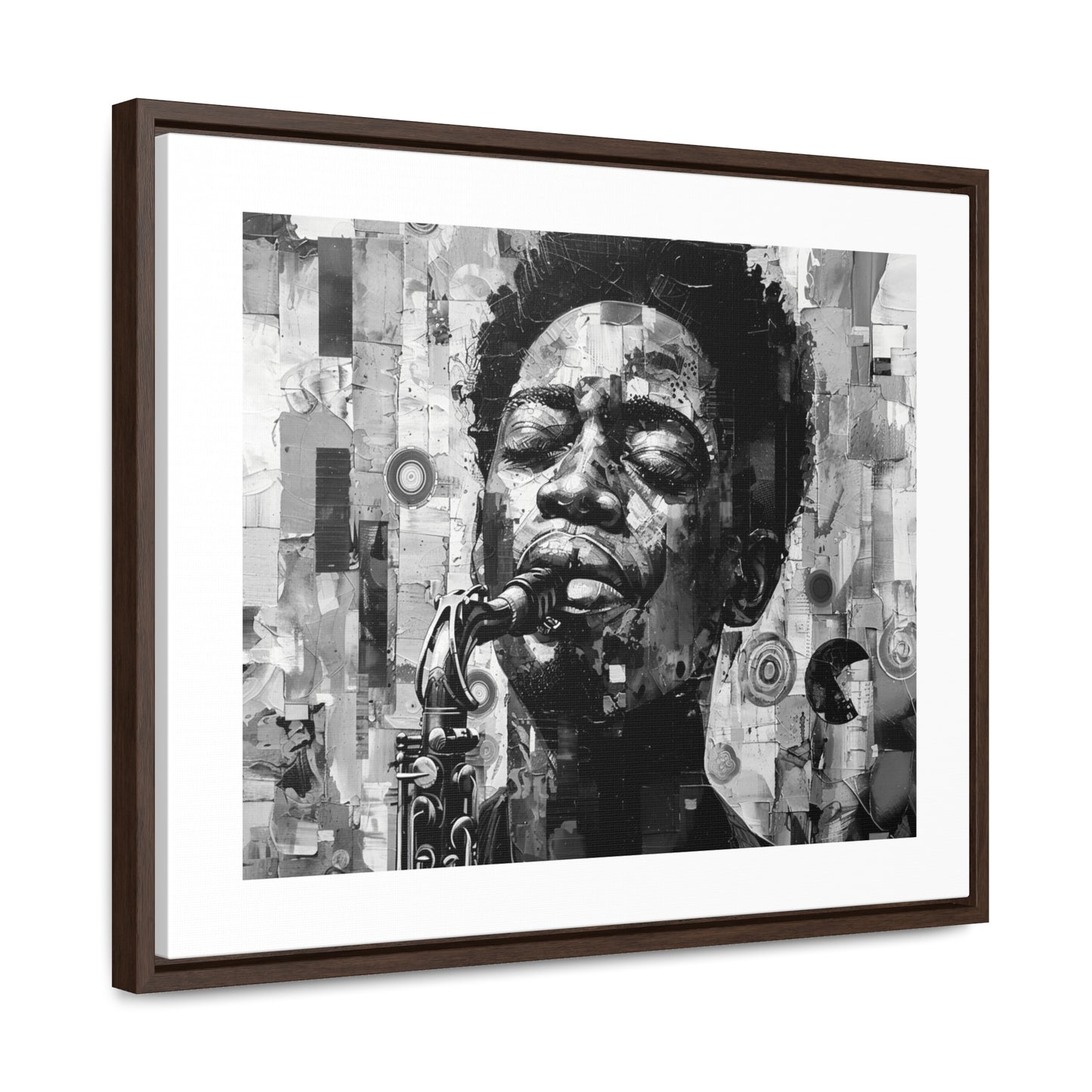 Soul of the Sax - Framed Canvas b&w Wall Art