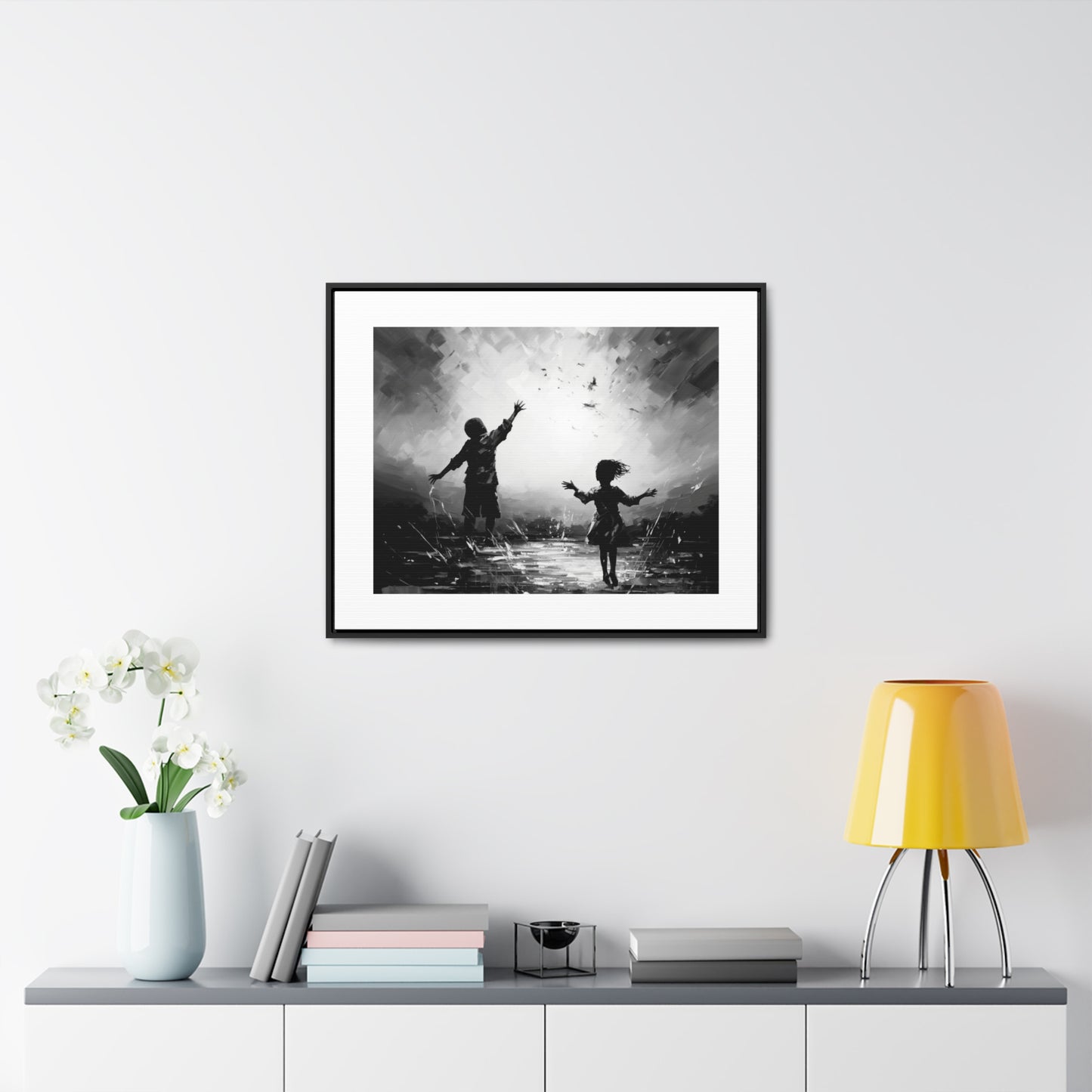 Playing with Light - Framed Canvas b&w Wall Art