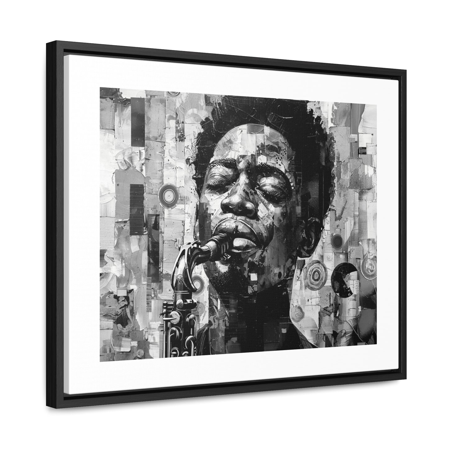 Soul of the Sax - Framed Canvas b&w Wall Art