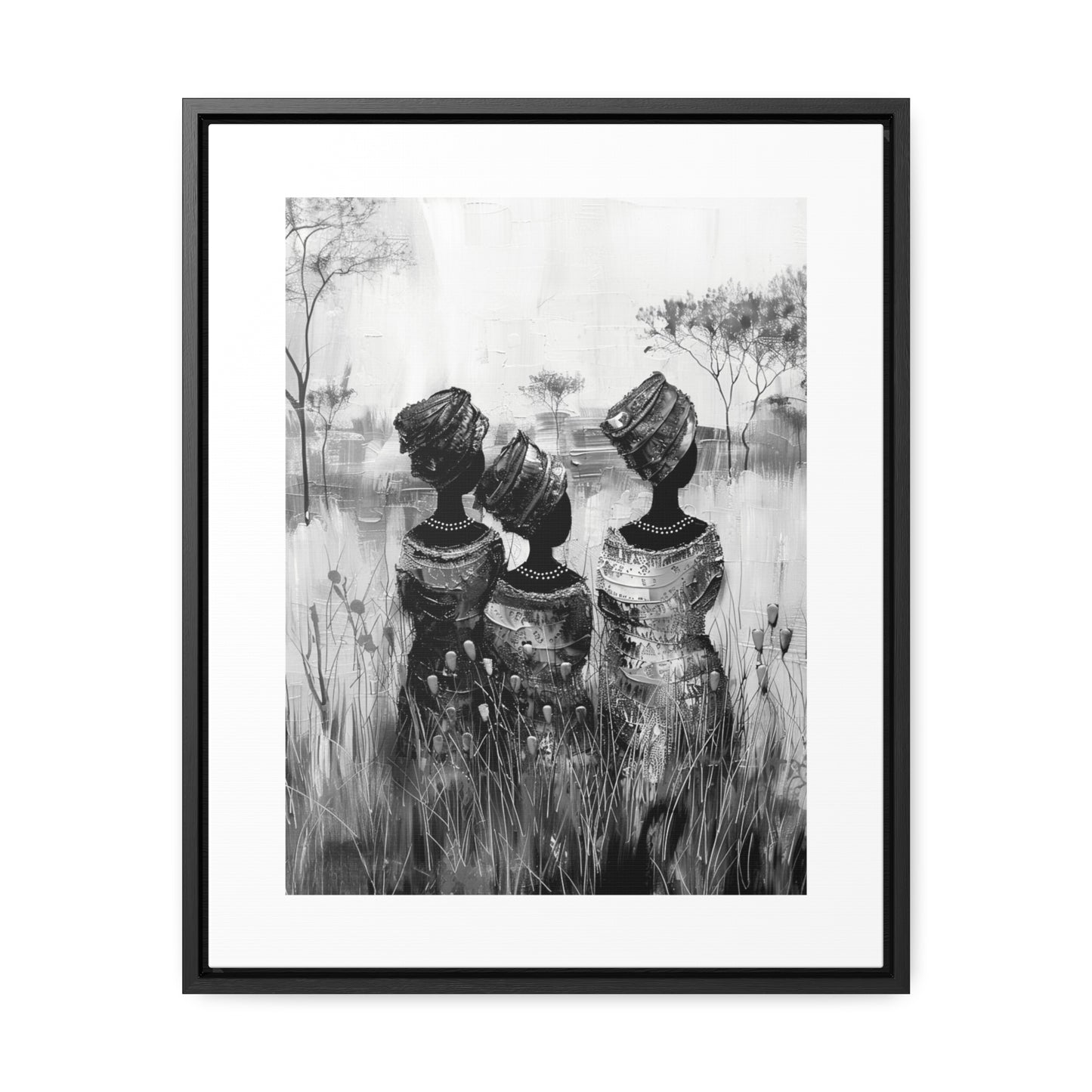 Sisters of the Savannah - Framed Canvas b&w Wall Art