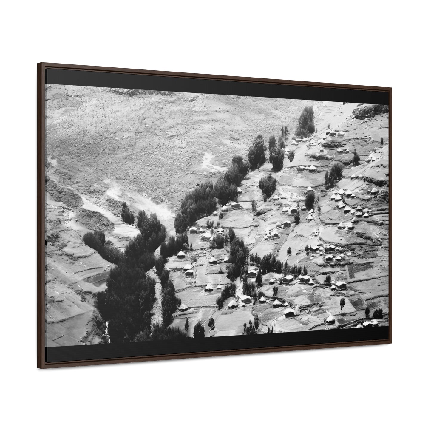 The Simien Mountain Village - Framed Canvas b&w Photography