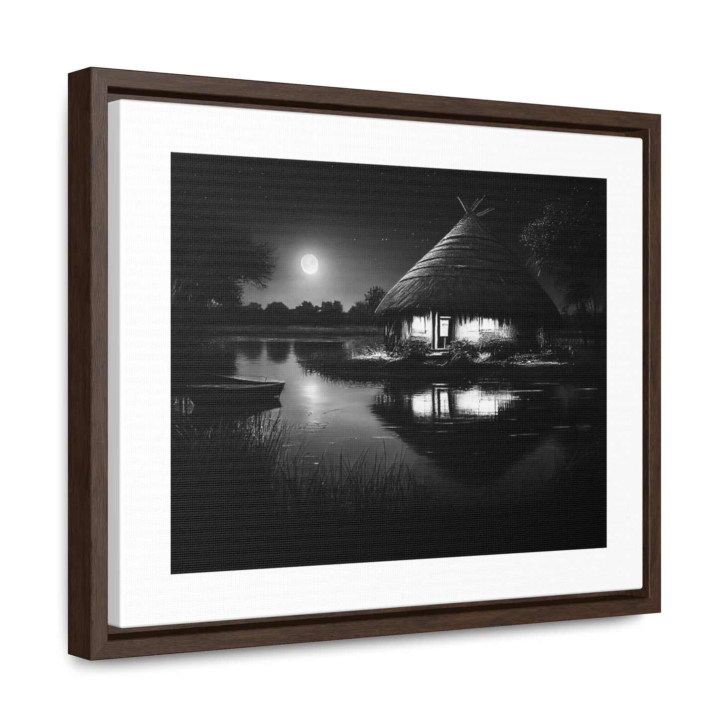 Moonlit Serenity - Framed Canvas b&w Wall Art