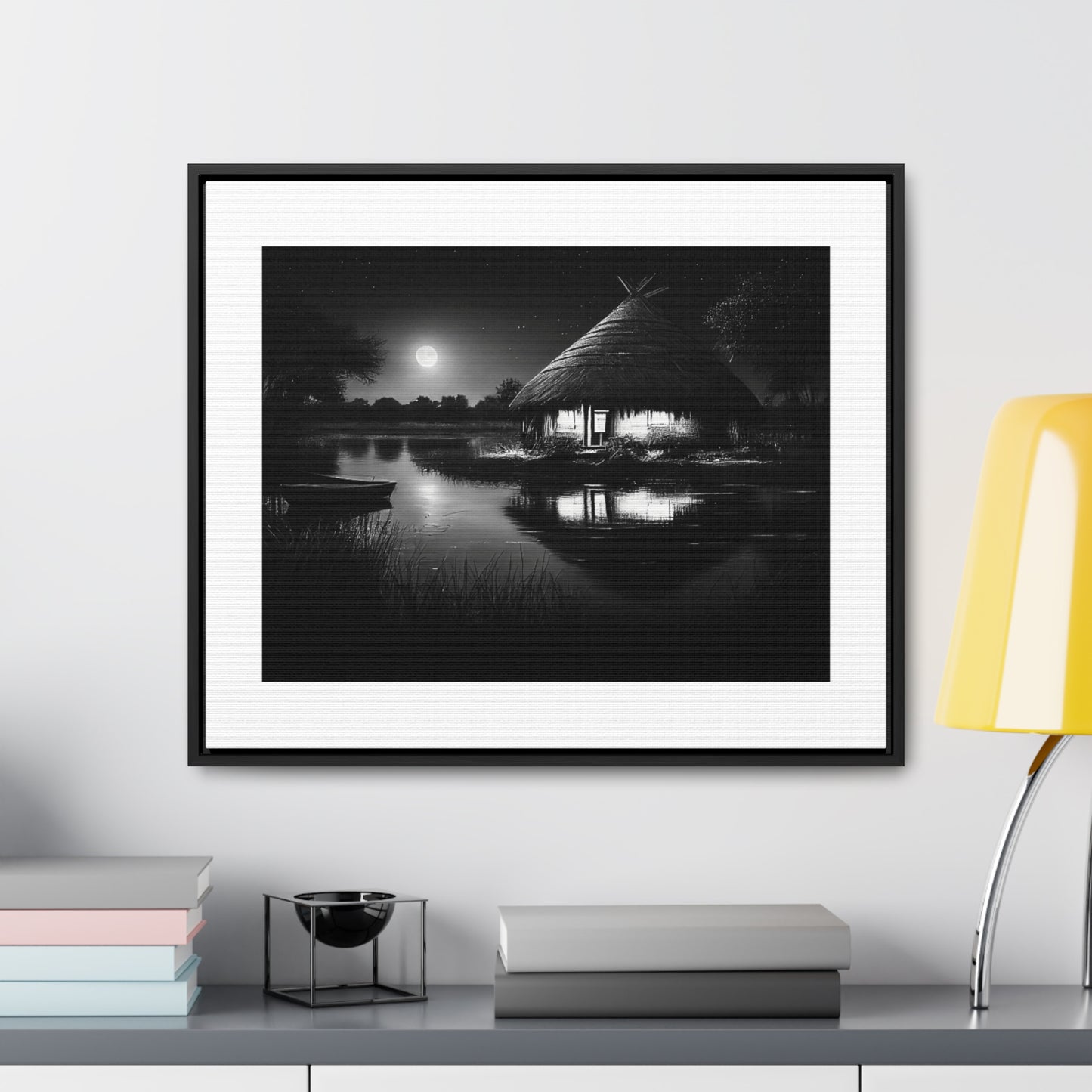 Moonlit Serenity - Framed Canvas b&w Wall Art