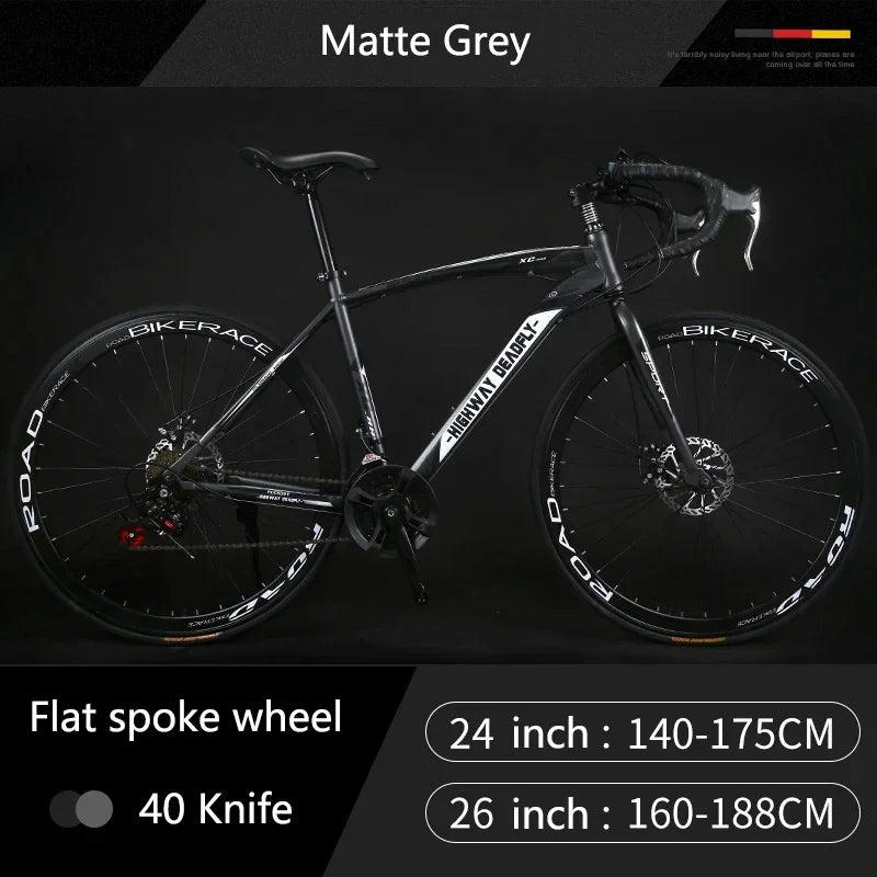 24/26 Inch Road Bicycle - Dual Disc Brake, 24-Speed, Ultra-Fast Racing Bike, High Carbon Steel Gravel Bike