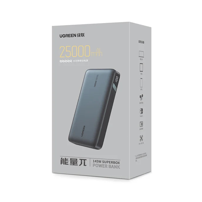 UGREEN 145W Power Bank, 25000mAh Portable Charger, 3-Port USB C PD3.0 Battery Pack, Digital Display, 65W Fast Recharge
