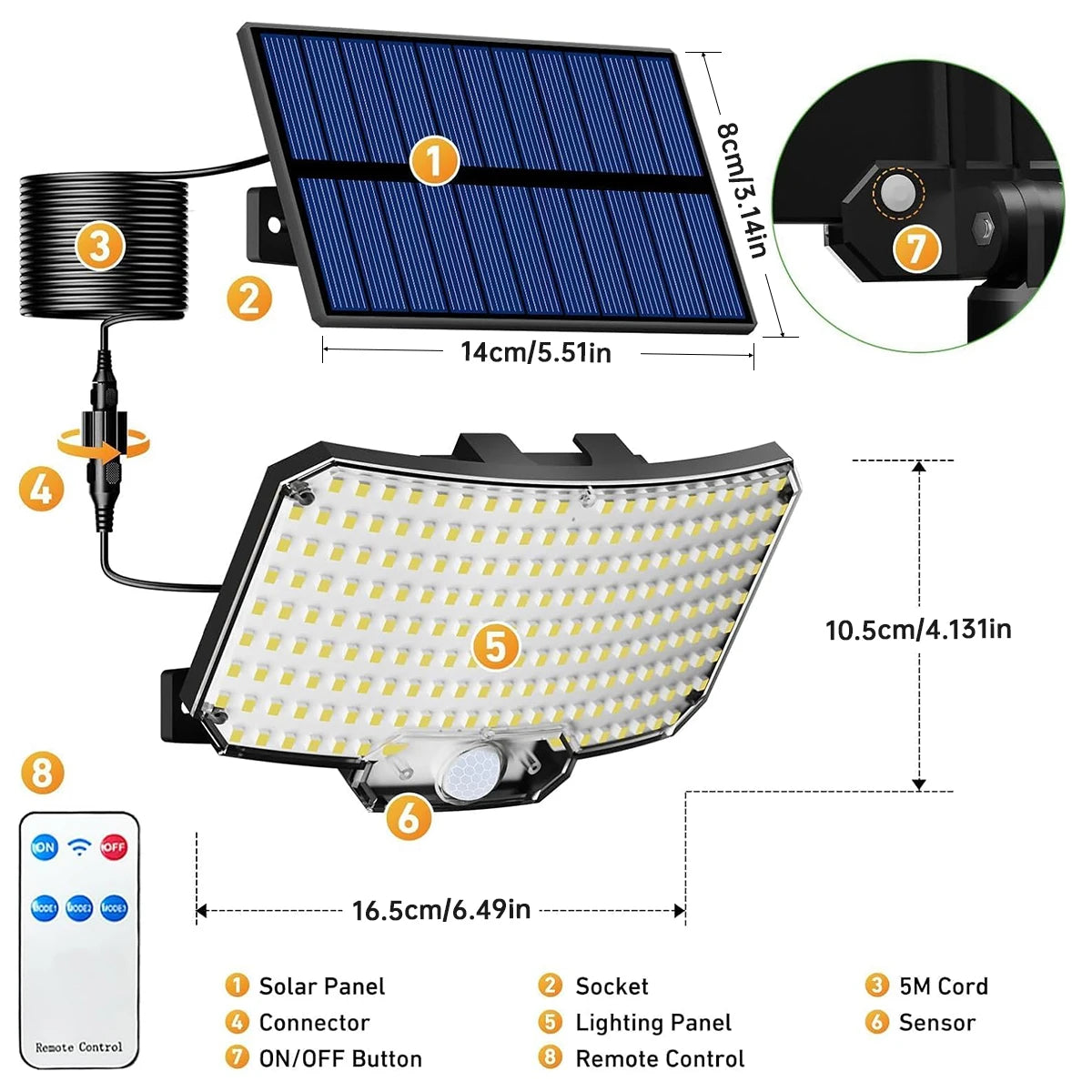 Solar-Powered Motion Sensor Flood Lights - 234LED, 3 Modes, Remote Control, IP65 Waterproof for Outdoor Security