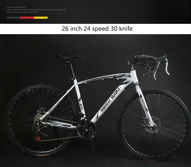 24/26 Inch Road Bicycle - Dual Disc Brake, 24-Speed, Ultra-Fast Racing Bike, High Carbon Steel Gravel Bike