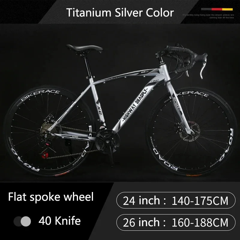 24/26 Inch Road Bicycle - Dual Disc Brake, 24-Speed, Ultra-Fast Racing Bike, High Carbon Steel Gravel Bike
