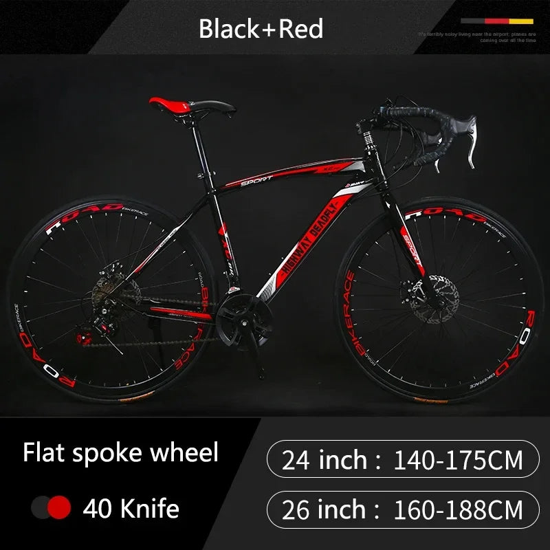 24/26 Inch Road Bicycle - Dual Disc Brake, 24-Speed, Ultra-Fast Racing Bike, High Carbon Steel Gravel Bike