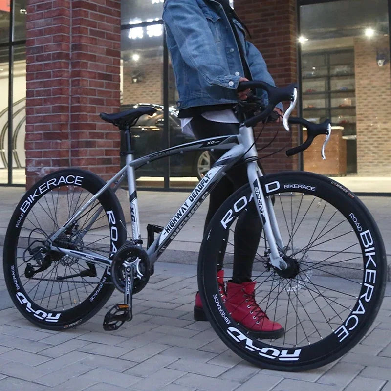24/26 Inch Road Bicycle - Dual Disc Brake, 24-Speed, Ultra-Fast Racing Bike, High Carbon Steel Gravel Bike