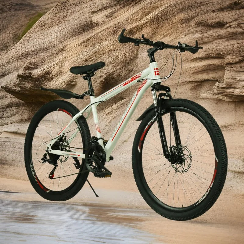 Mountain Bike with Dual Disc Brakes, High Carbon Steel Frame for Enhanced Load-Bearing Capacity, Provides Protection for Cycling