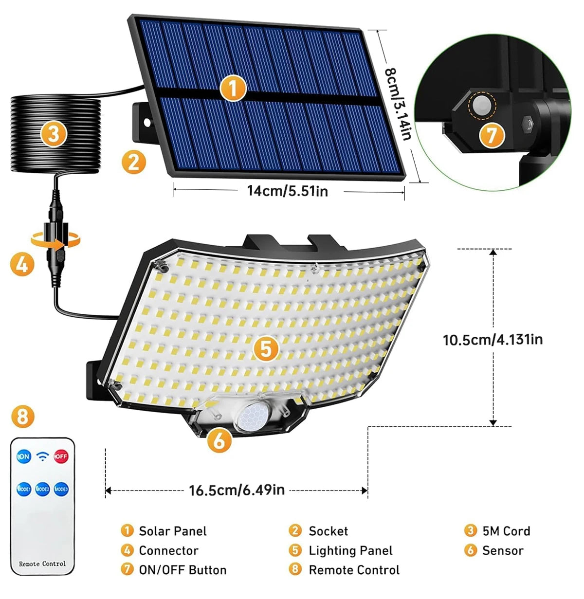 Solar-Powered Motion Sensor Flood Lights - 234LED, 3 Modes, Remote Control, IP65 Waterproof for Outdoor Security