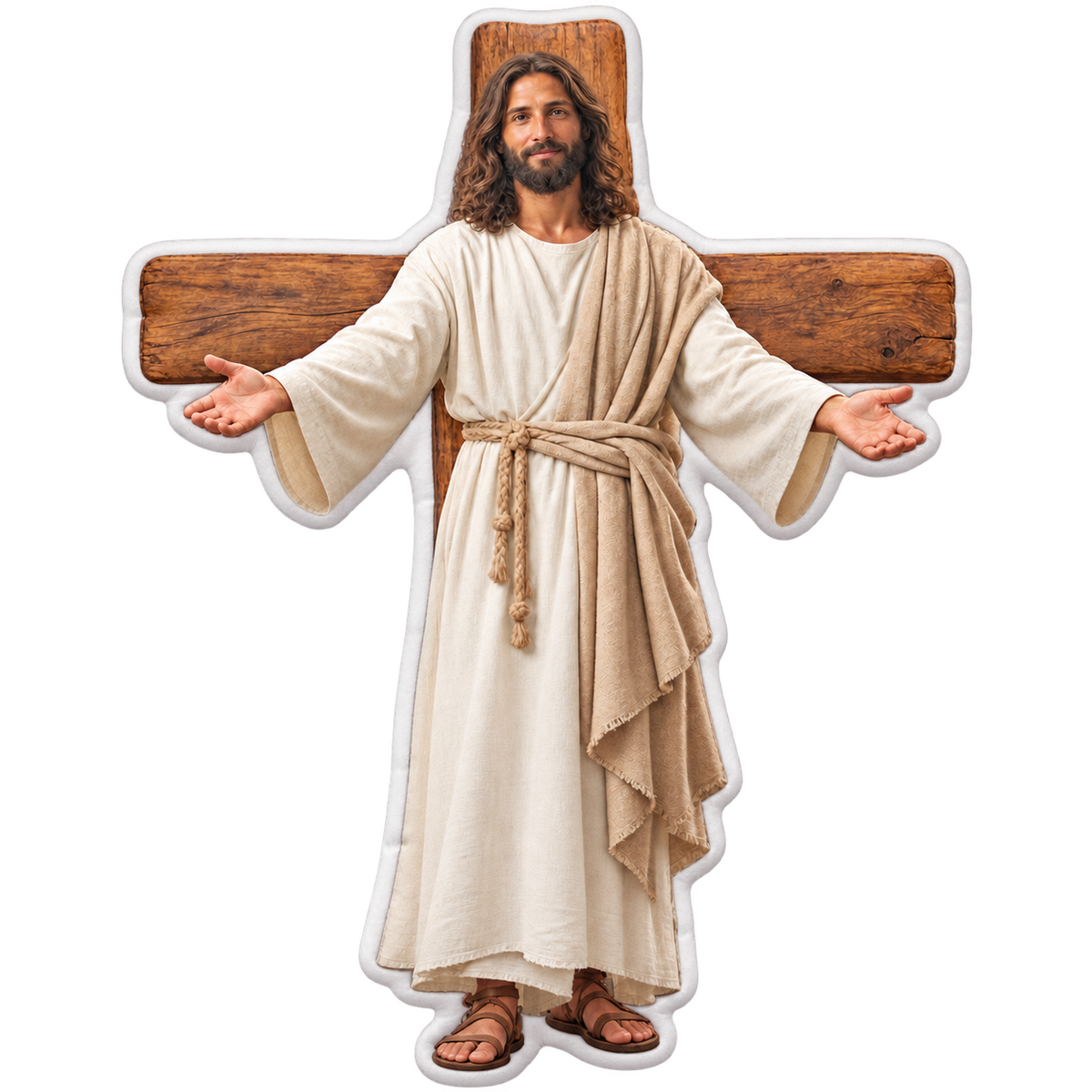 Illustrative Jesus’ Hug pillow preview with a narrow white fabric edge