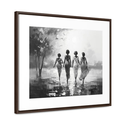 Sunlit Stroll - Framed Canvas b&w Wall Art