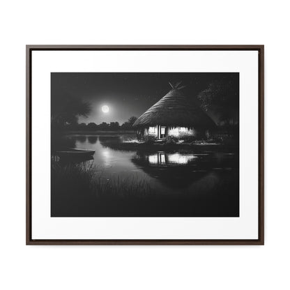 Moonlit Serenity - Framed Canvas b&w Wall Art