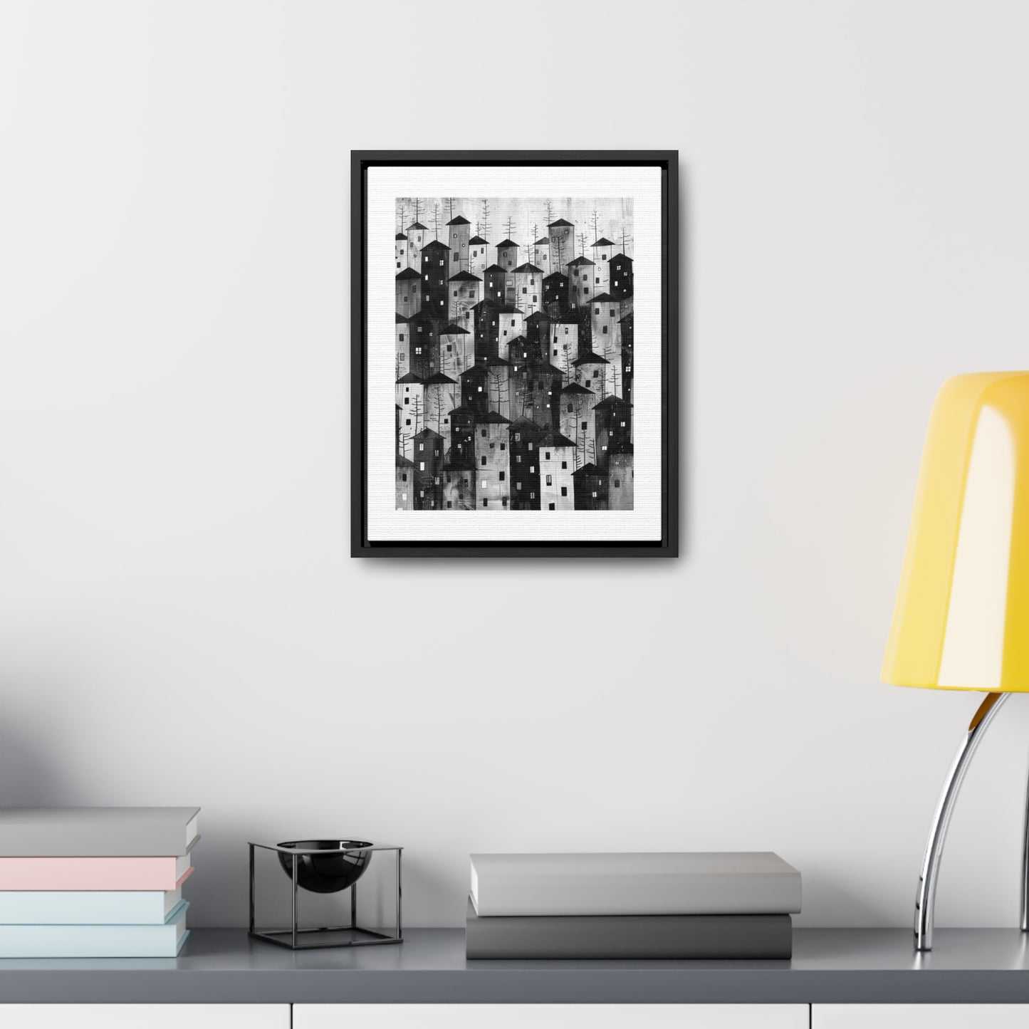 City of Inner Heights - Framed Canvas b&w Wall Art