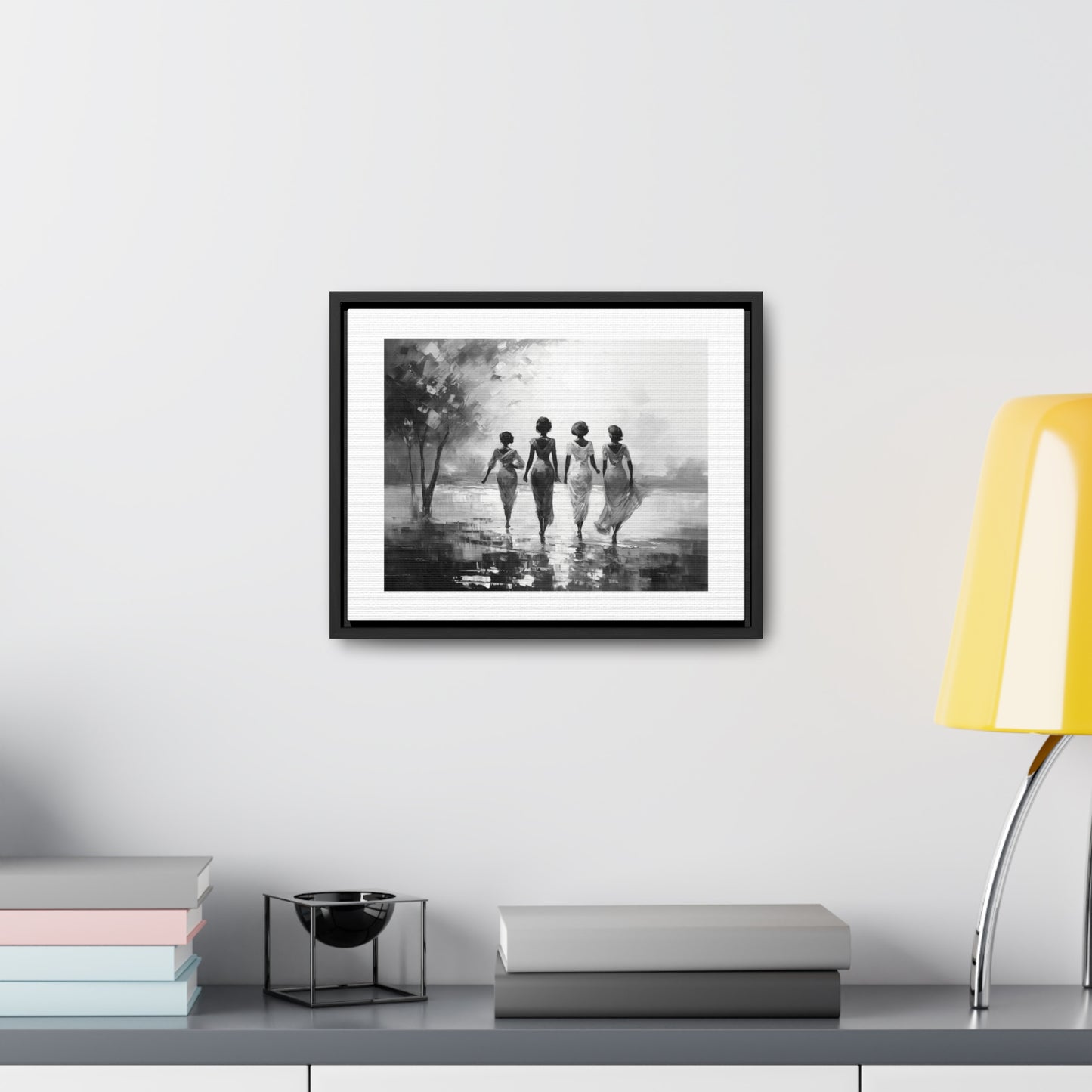 Sunlit Stroll - Framed Canvas b&w Wall Art