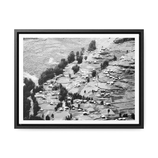 The Simien Mountain Village - Framed Canvas b&w Photography