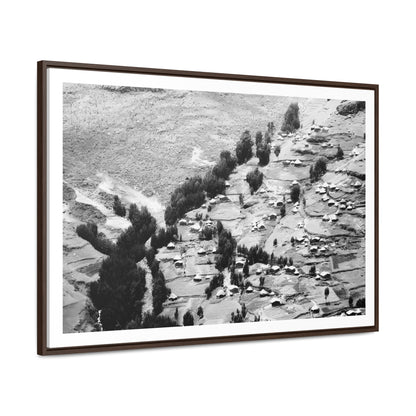 The Simien Mountain Village - Framed Canvas b&w Photography