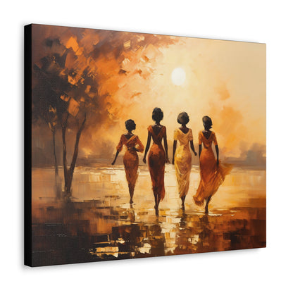 Four ladies by river bank sun Canvas Gallery Wraps