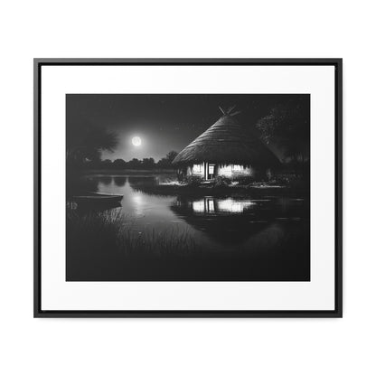 Moonlit Serenity - Framed Canvas b&w Wall Art