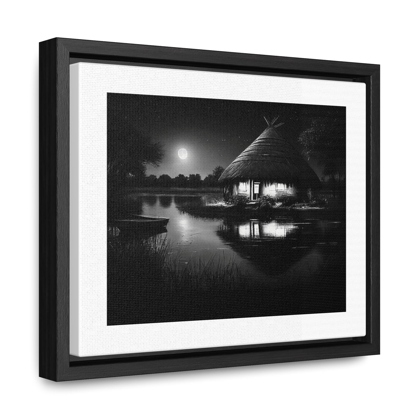Moonlit Serenity - Framed Canvas b&w Wall Art