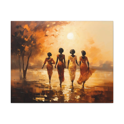 Four ladies by river bank sun Canvas Gallery Wraps