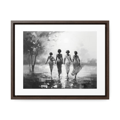 Sunlit Stroll - Framed Canvas b&w Wall Art