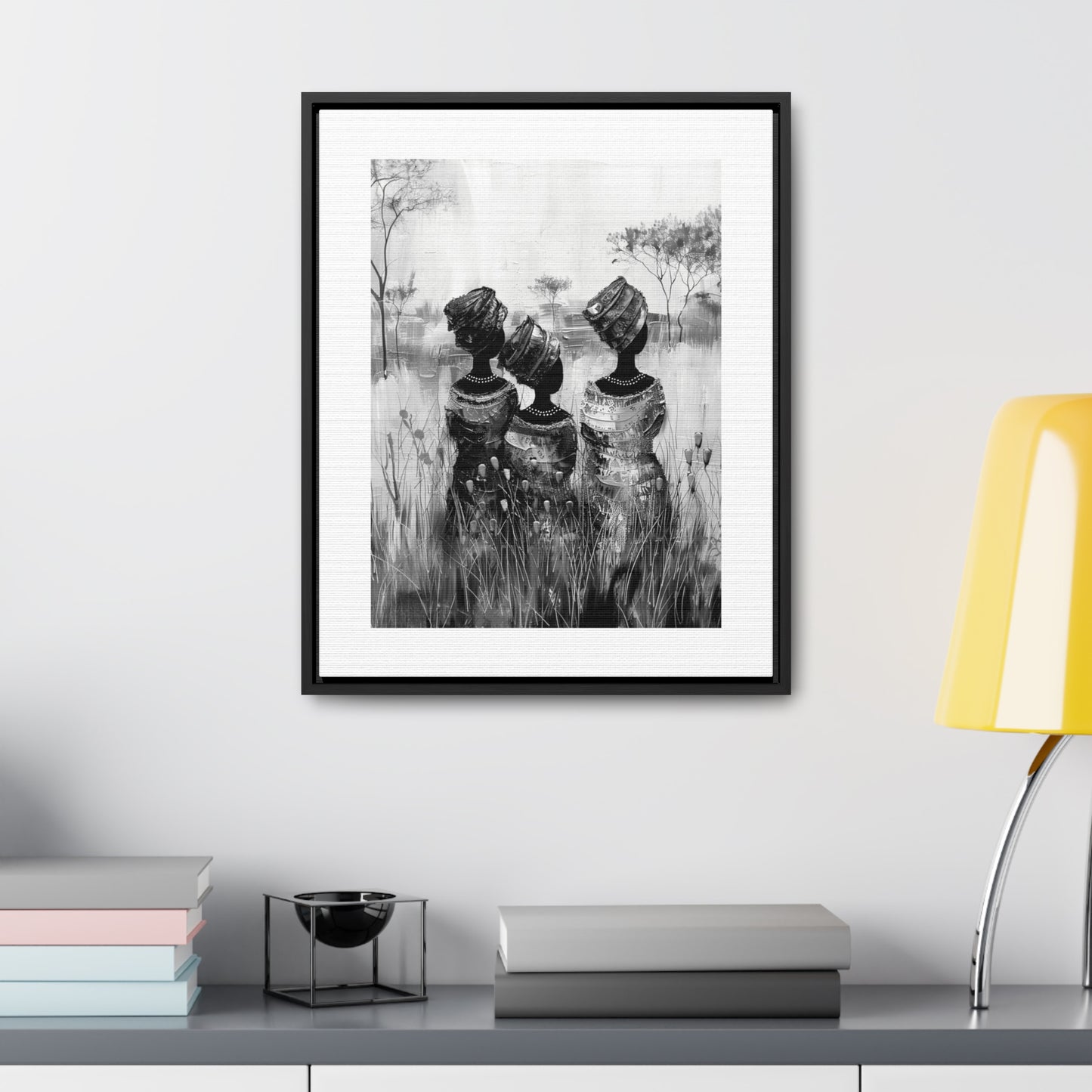 Sisters of the Savannah - Framed Canvas b&w Wall Art
