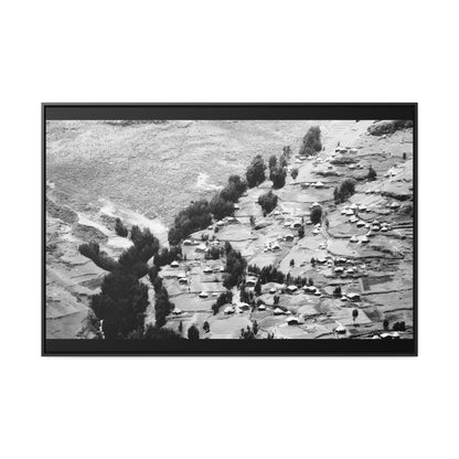 The Simien Mountain Village - Framed Canvas b&w Photography