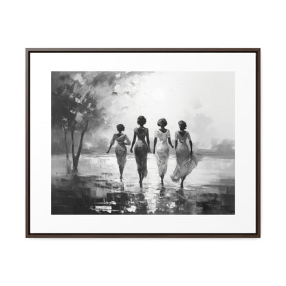Sunlit Stroll - Framed Canvas b&w Wall Art