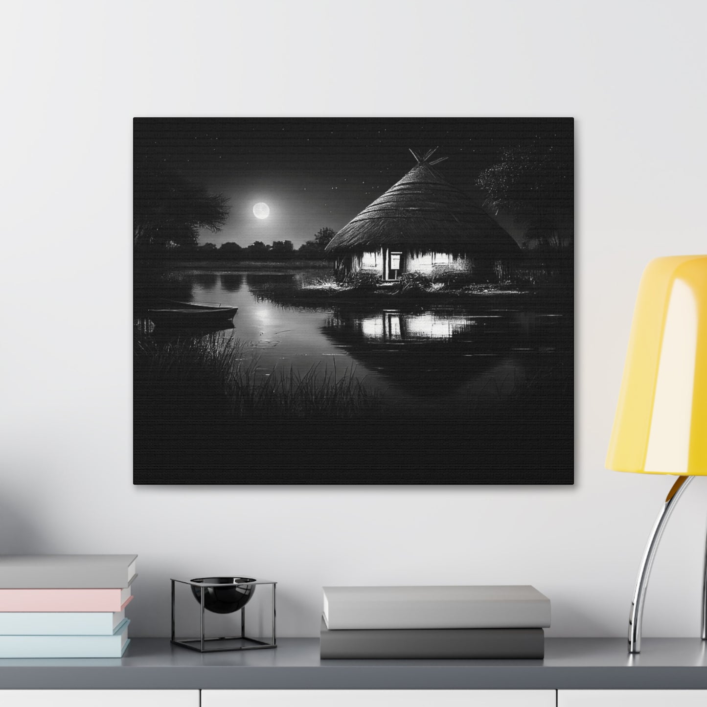 Moonlit Serenity - Canvas b&w Wall Art