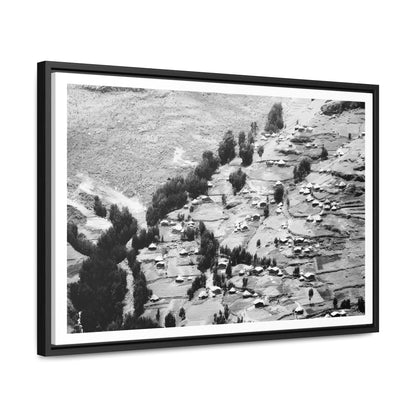 The Simien Mountain Village - Framed Canvas b&w Photography