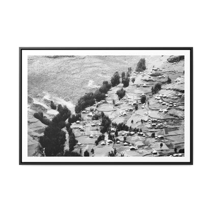 The Simien Mountain Village - Framed Canvas b&w Photography