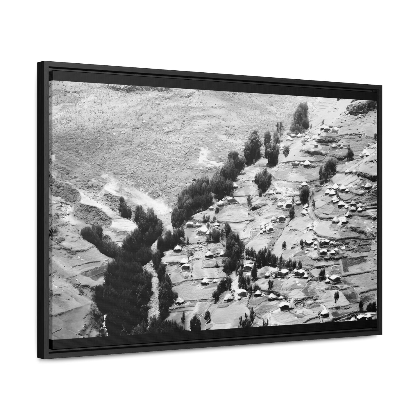 The Simien Mountain Village - Framed Canvas b&w Photography