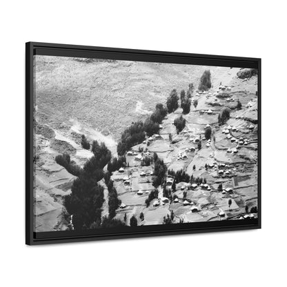 The Simien Mountain Village - Framed Canvas b&w Photography