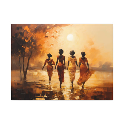 Four ladies by river bank sun Canvas Gallery Wraps