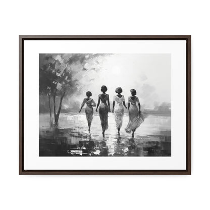 Sunlit Stroll - Framed Canvas b&w Wall Art