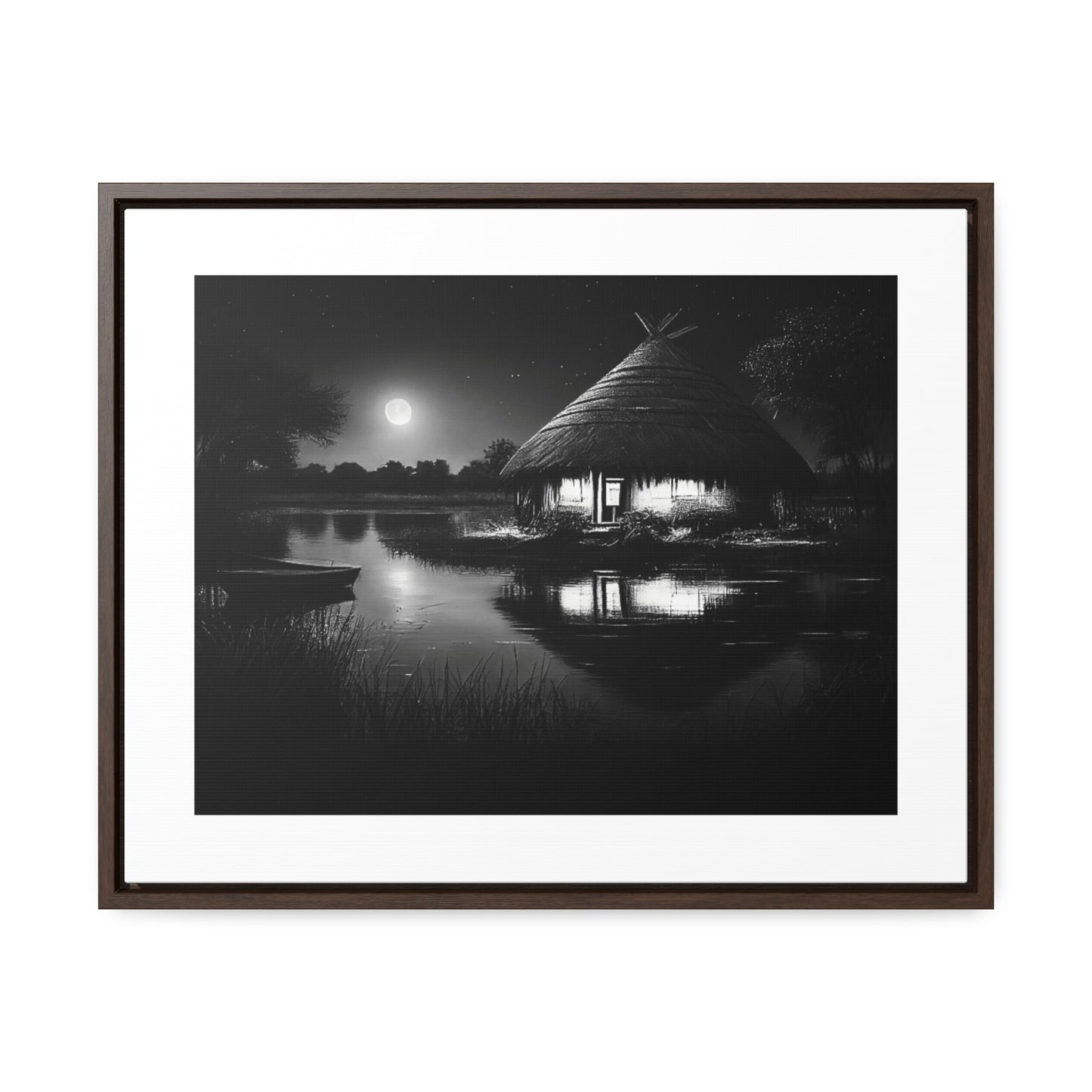 Moonlit Serenity - Framed Canvas b&w Wall Art