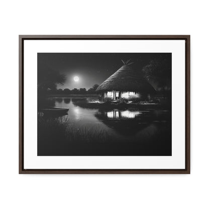 Moonlit Serenity - Framed Canvas b&w Wall Art