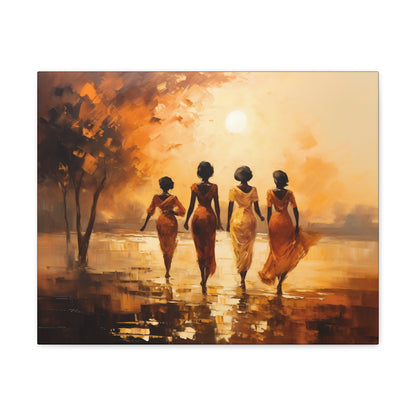Four ladies by river bank sun Canvas Gallery Wraps
